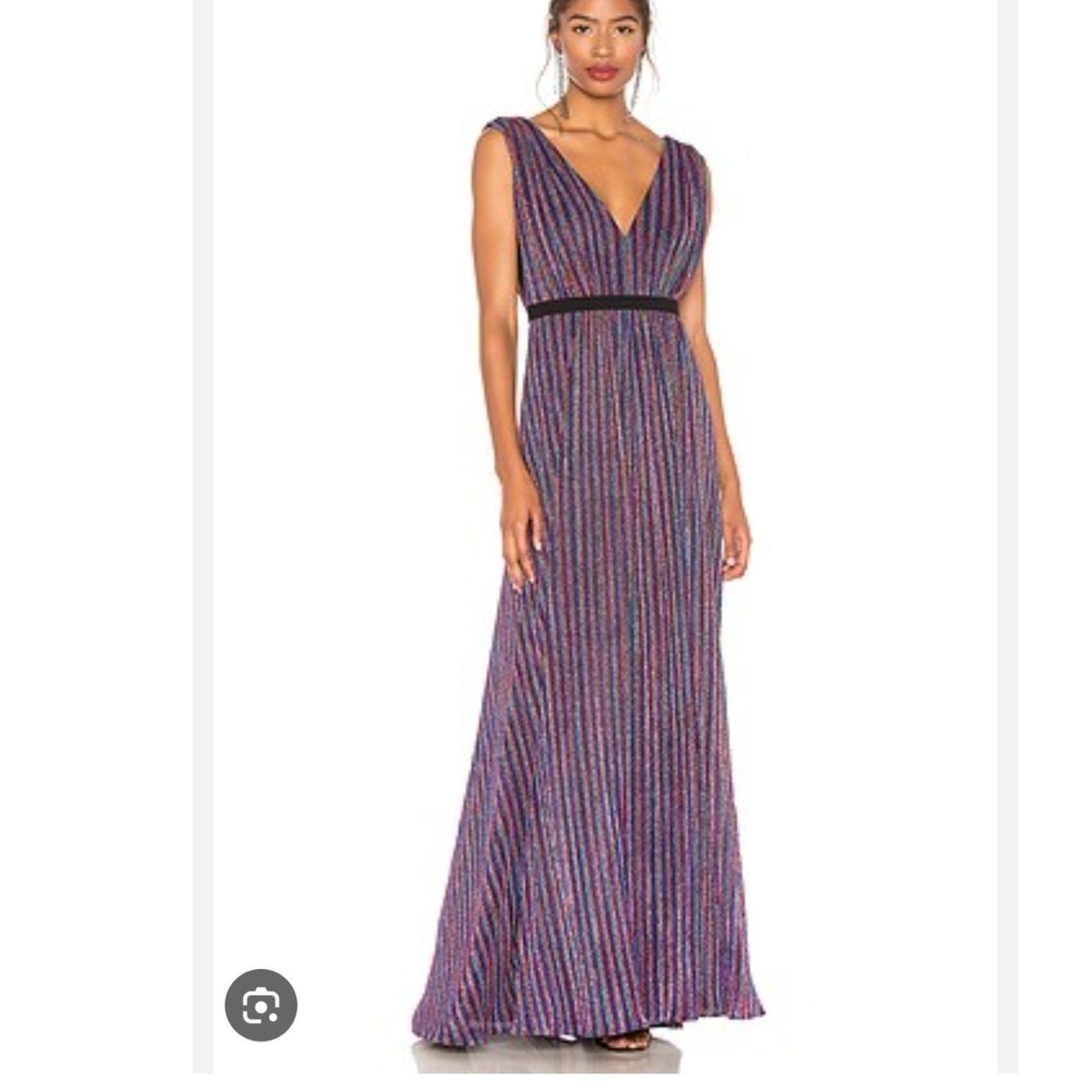 BCBGMAXAZRIA Multicolored Metallic Knit V-Neck Maxi Dress XS NEW wedding guest